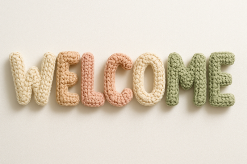 welcome written in crocheted letters